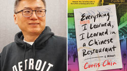 Author Curtis Chin and the front cover of his book, "Everything I Learned, I Learned In A Chinese Restaurant."