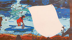 Lois Beardslee, "Potty Training on Dixon Island." 2001, Acrylic and waterproof black gel pen on handmade paper. 