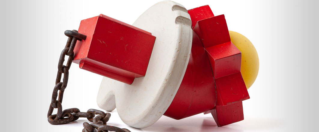Doug Cannell, Fever Plug. 2023, Wood, paint, chain. 22” x 13” x 12”. Detail.