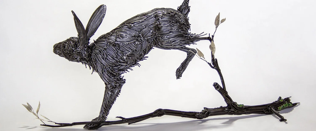 Kim Cridler, "Path." 2025, Steel, sterling silver, and serpentine stones. 41 12 x 18 in. Detail.