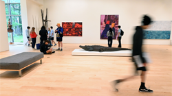 Students in the museum's permanent galleries.