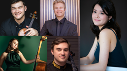 Headshots collaged together of Viridian Strings performers.
